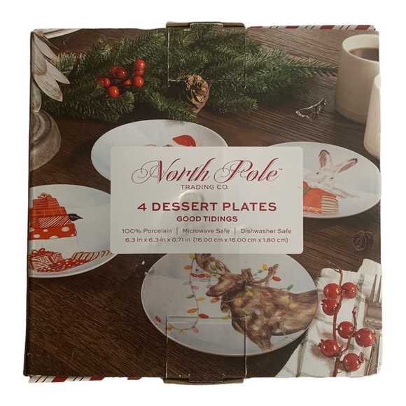 NORTH POLE TRADING CO Dessert Plates Good Tidings Set of 4 Porcelain Bunny Gifts - Picture 11 of 15